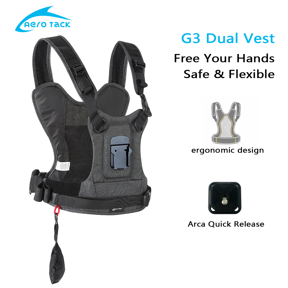 Photography Vest - Aero Tack G3 camerariem, dubbele schouderriem