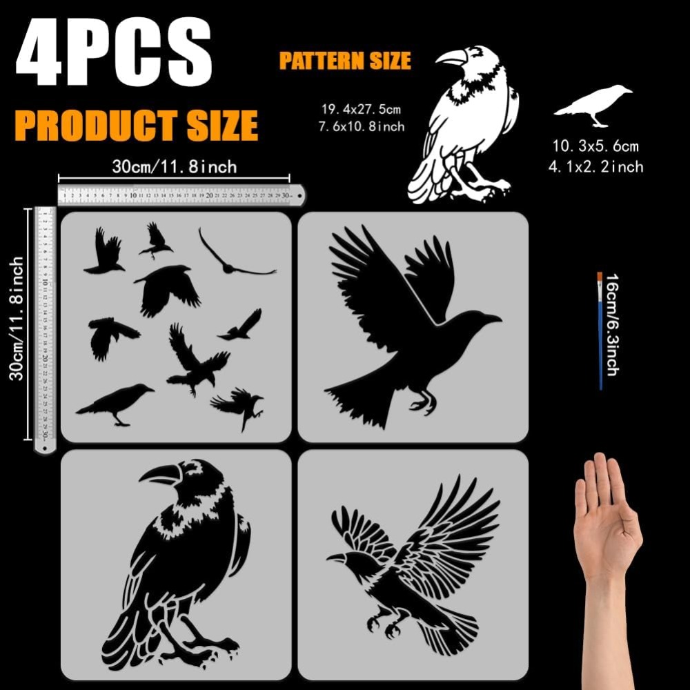 4PCS Flying Crow stencil voor  - Photography Technique recensie en prijs